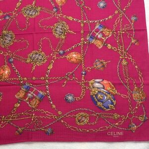 CELINE Paris Scarf Gold Chain Binocular Jewel Print Pink Fashion Accessory 19"